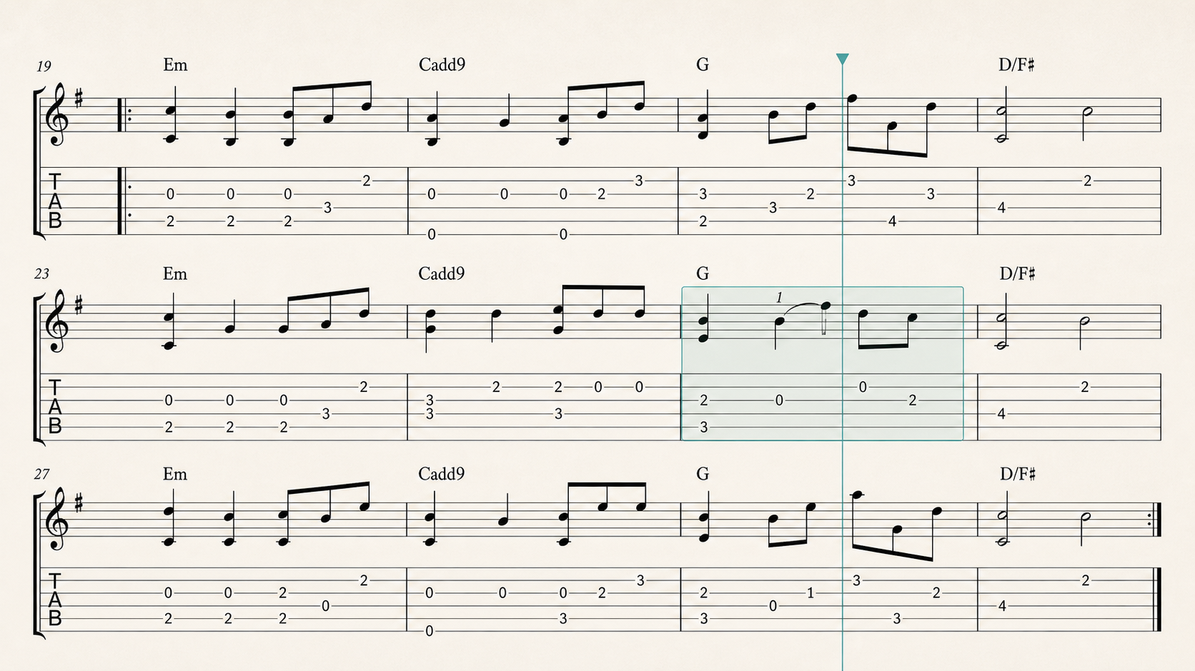 Example notation showing the Studio score layout.